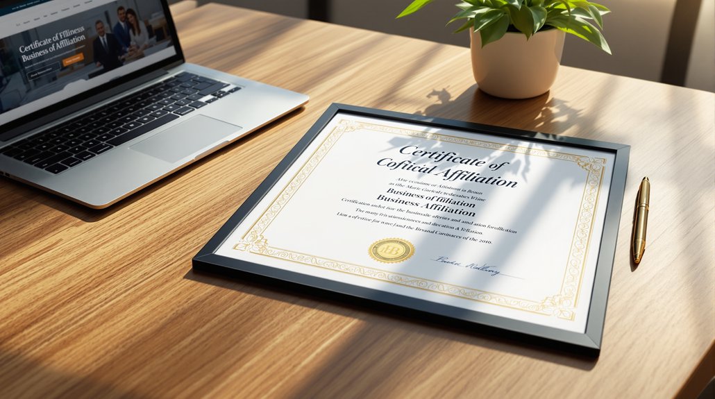 processus de certificat d'affiliation commerciale