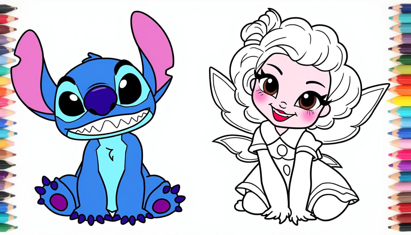 téléchargez et imprimez des coloriages de stitch et angel pour une activité créative et amusante idéale pour les enfants et les fans de ces personnages adorables.