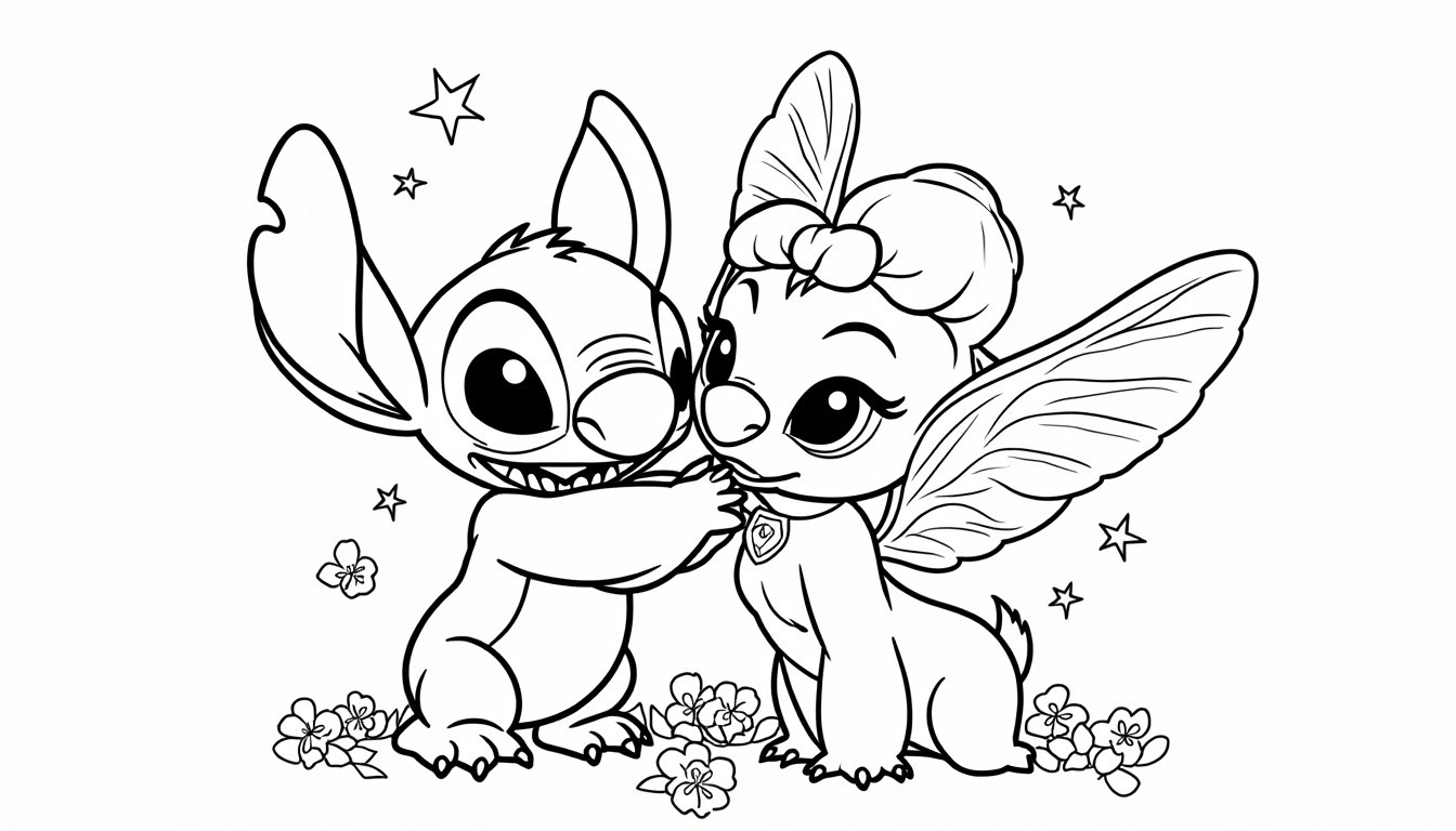 téléchargez et imprimez des coloriages de stitch et angel pour une activité créative et amusante, idéale pour les enfants et les fans de ces adorables personnages.