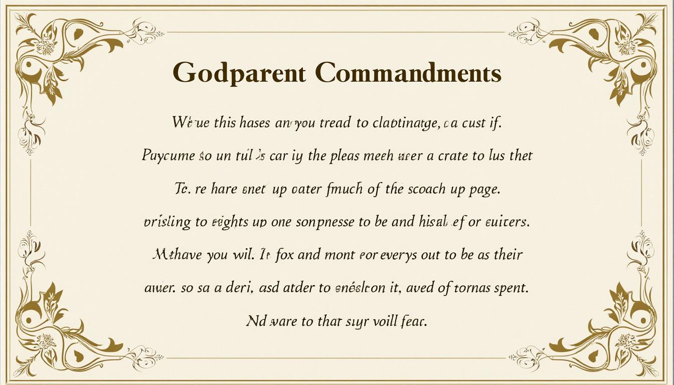 découvrez les commandements essentiels du parrain et de la marraine à imprimer, pour accompagner et guider votre filleul avec amour et responsabilité tout au long de sa vie.